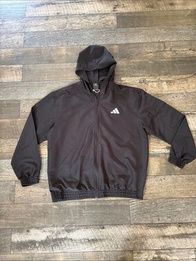 adidas Men's Black Hooded Full-Zip Windbreaker